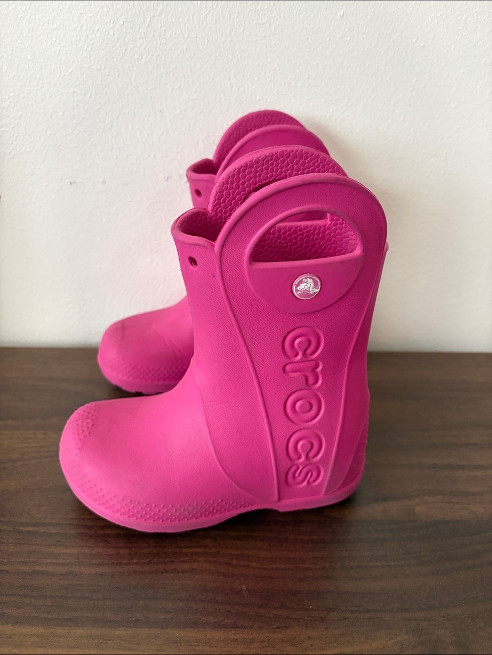 CROCS Kids' Hot Pink Waterproof Rain Boots with Handles
